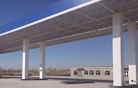 金昌钢结构加油站罩棚_螺栓球网架_挑檐_形象柱!